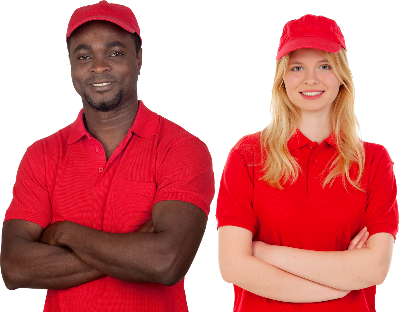 Co-Workers with Their Red Uniform